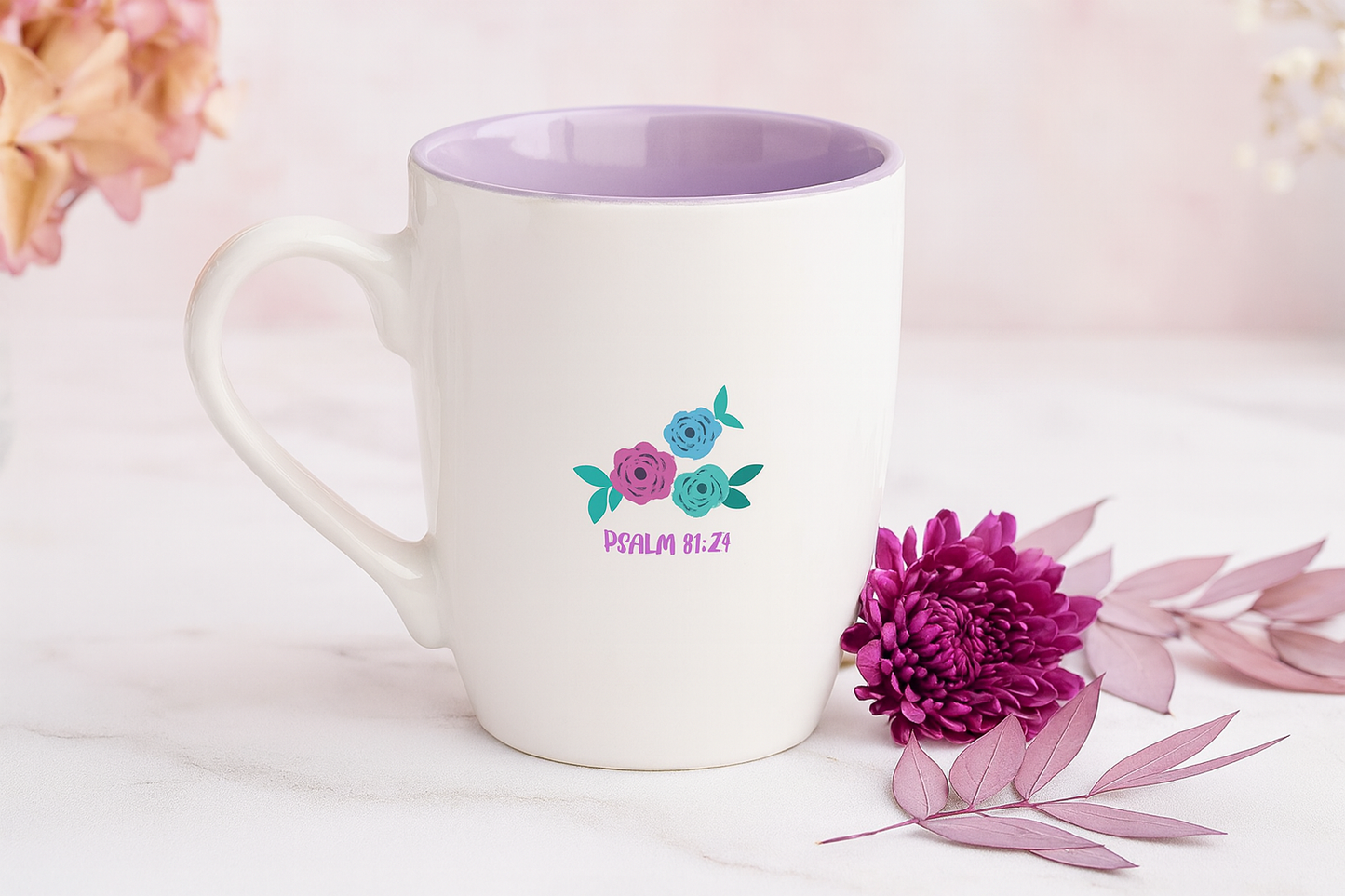 Be Strong and Take Heart Ceramic Mug – 355ml Coffee Cup with Lilac Interior | Psalm 31:24 Christian Gift South Africa