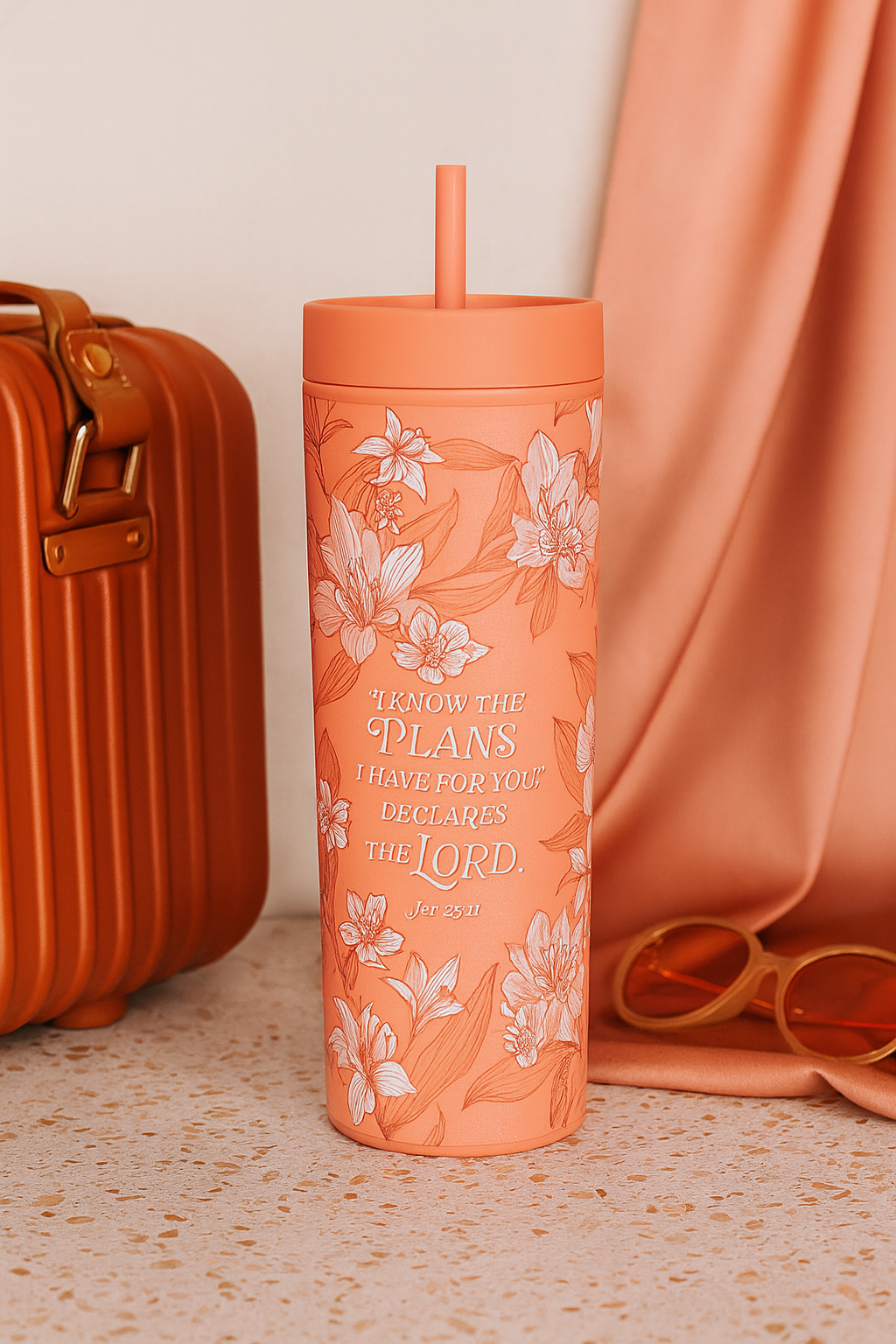 I Know the Plans Coral Floral Travel Tumbler with Straw – 473ml Christian Cup | Jeremiah 29:11 Gift South Africa
