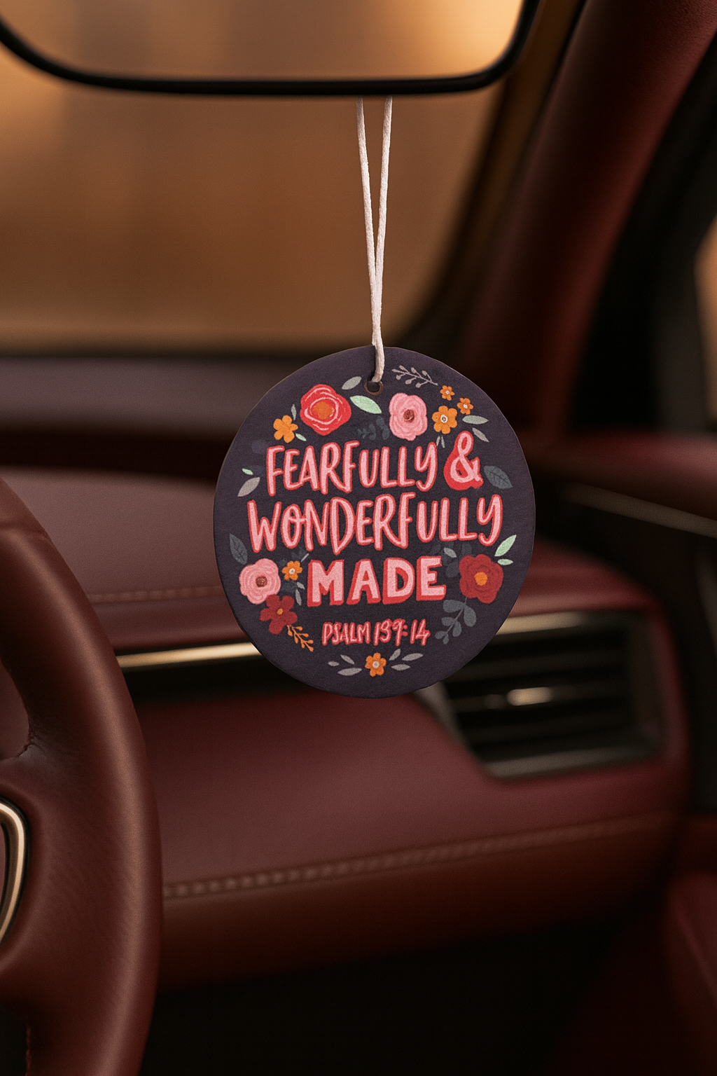 Loved Beyond Measure Cherry Car Air Freshener – Psalm 139:14, Round Hanging Freshener