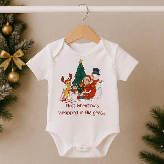First Christmas Baby Romper – Soft Feel | Sublimated Print | Newborn to 18–24 Months (SA)