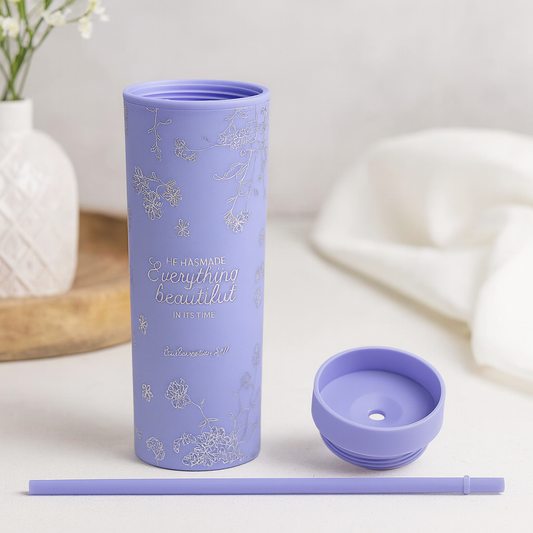 He Has Made Everything Beautiful Lavender Travel Tumbler with Straw – 473ml Christian Cup | Faith Gift South Africa