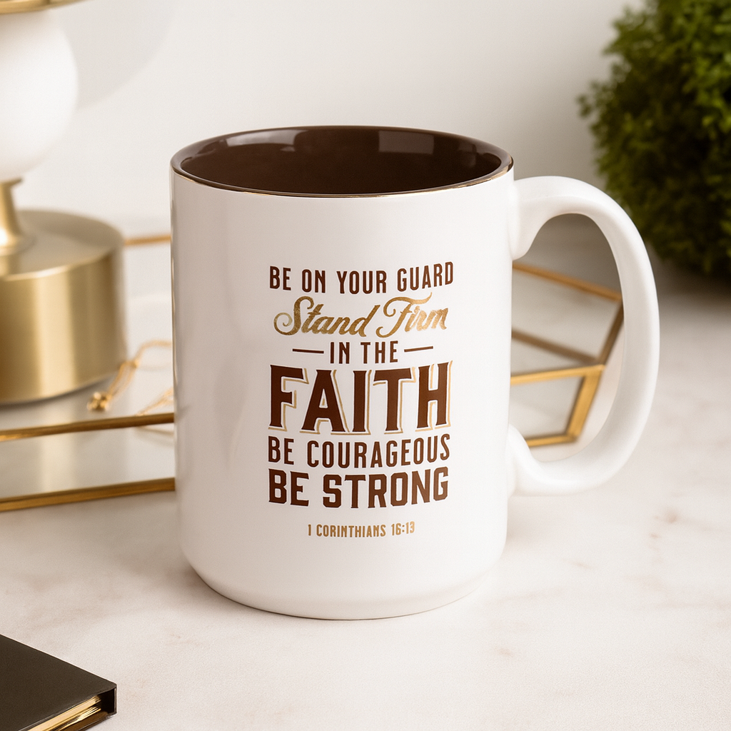 Stand Firm in the Faith White Ceramic Mug with Gold Foil – 414ml Coffee Cup | 1 Corinthians 16:13 Gift South Africa
