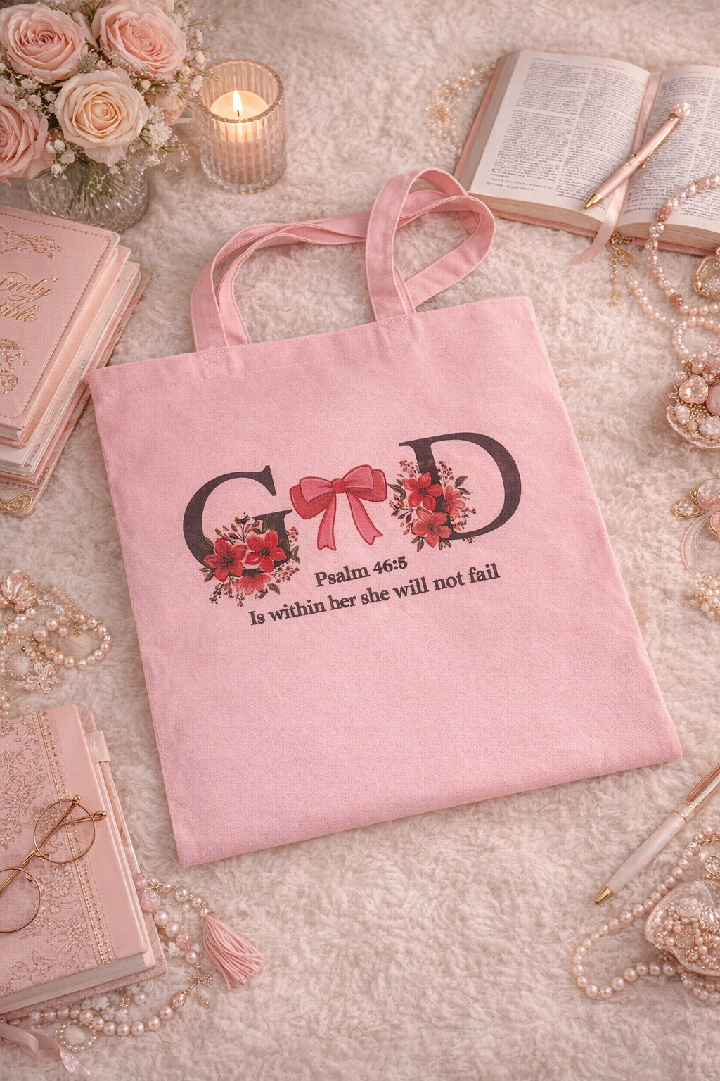 Christian Psalm 46:5 Floral Tote Bag | Faith-Inspired Bible Study Tote for Women