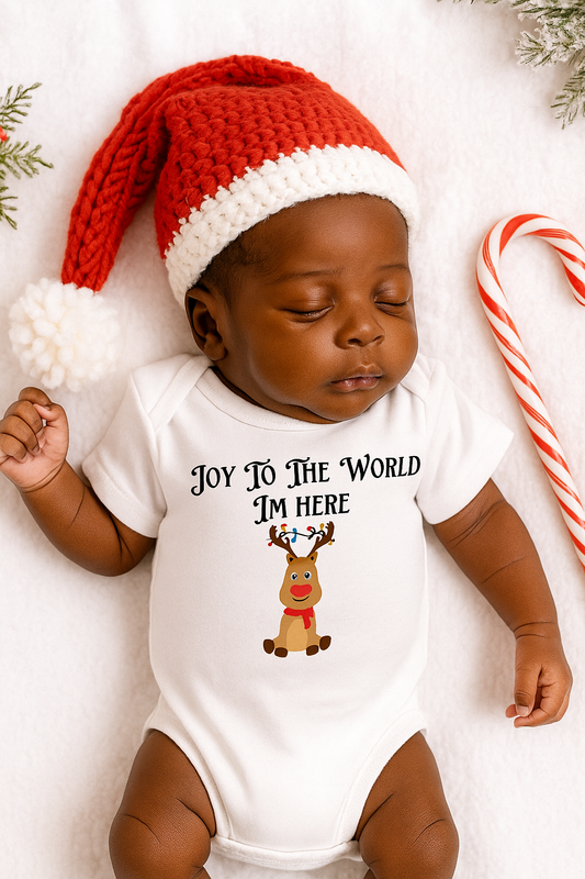 Christmas Baby Romper South Africa – “Joy to The World I’m Here” | Newborn to 24 Months | Sublimation Printed
