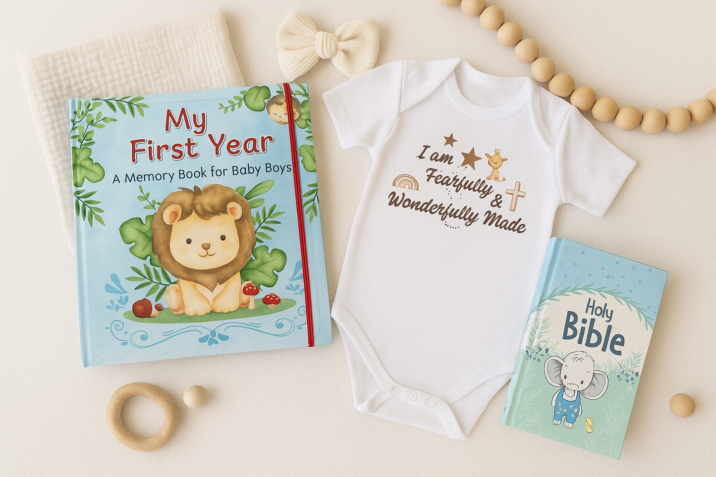 Baby Boy Gift Bundle – Romper, First Year Memory Book & NLT Baby Bible