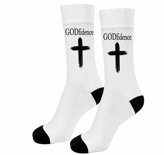 Custom Sublimated Christian Socks for Men | GODfidence Crew Socks | One Size Fits All