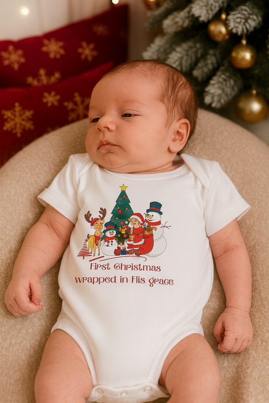 First Christmas Baby Romper – Soft Feel | Sublimated Print | Newborn to 18–24 Months (SA)