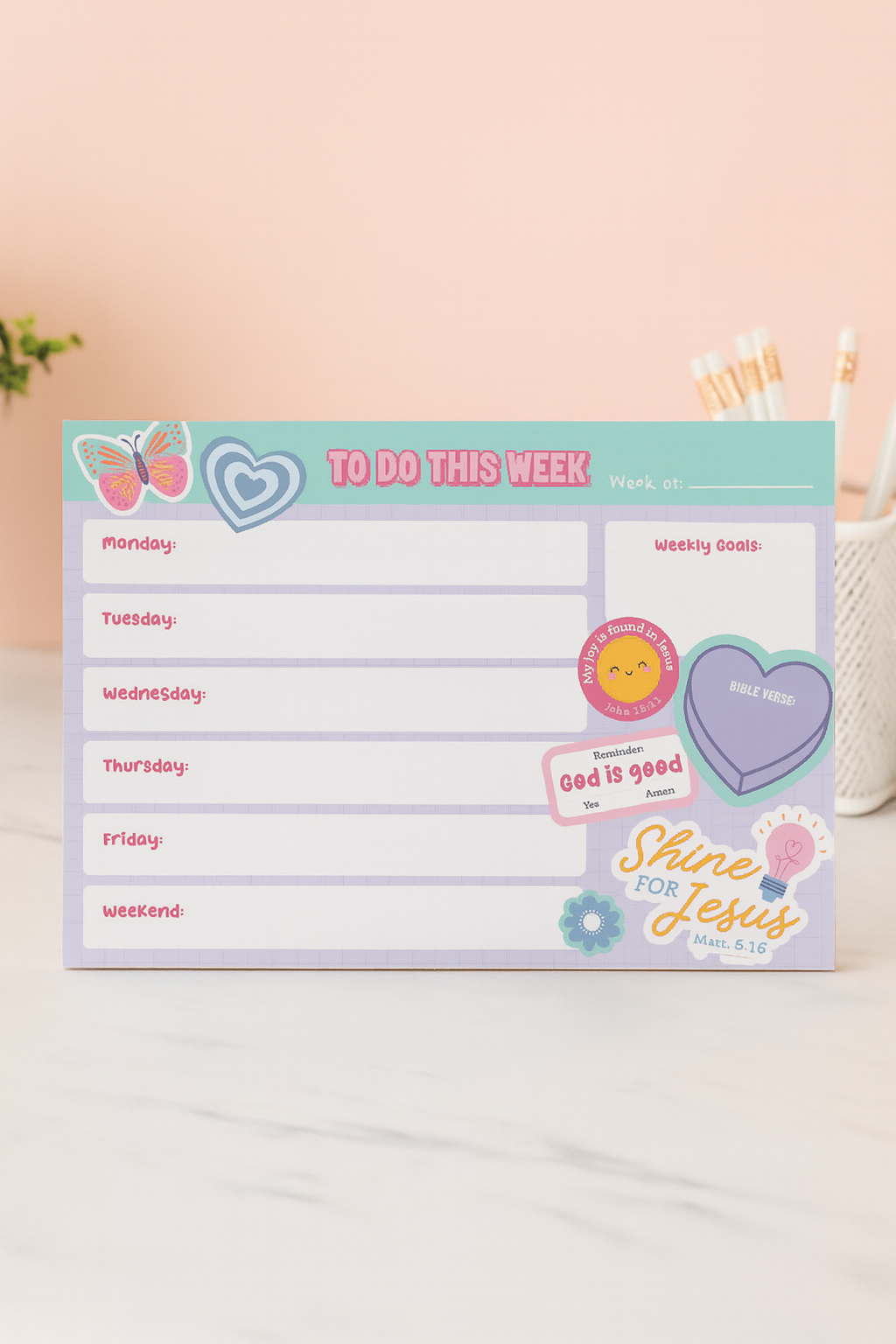 A4 Weekly Desk Planner for Girls – Shine for Jesus | Christian Planner South Africa