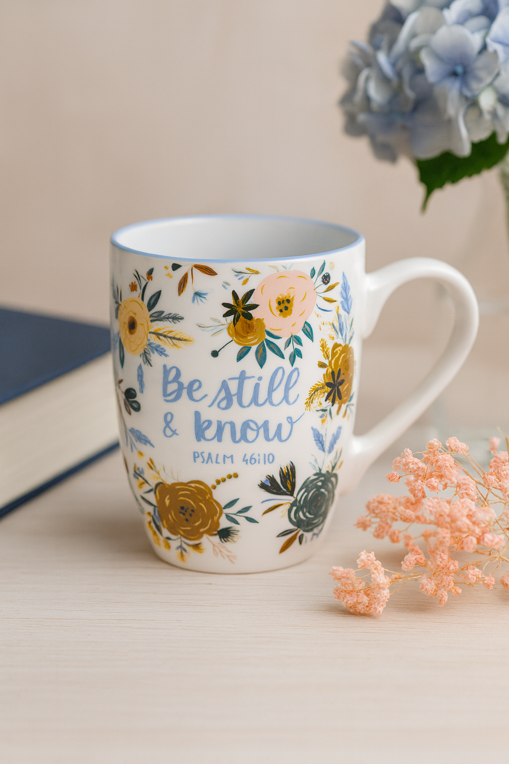 Be Still and Know Ceramic Mug – 355ml Coffee Cup with Floral Design | Psalm 46:10 Christian Gift South Africa