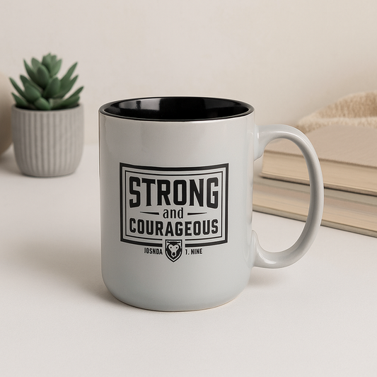 Strong and Courageous No. 1 Dad Grey Ceramic Mug – 414ml Coffee Cup | Joshua 1:9 Christian Gift South Africa