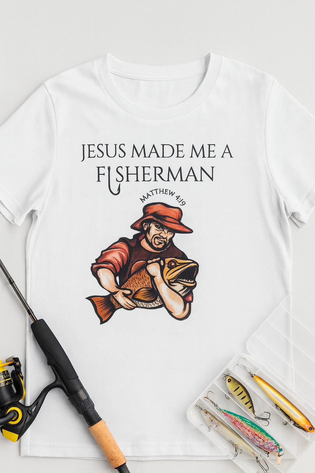 Jesus Made Me a Fisherman Men’s Christian T-Shirt – Faith Tee SA