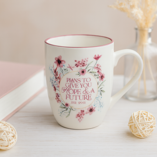 Plans to Give You Hope and a Future Floral Ceramic Mug – 355ml Coffee Cup | Jeremiah 29:11 Christian Gift South Africa