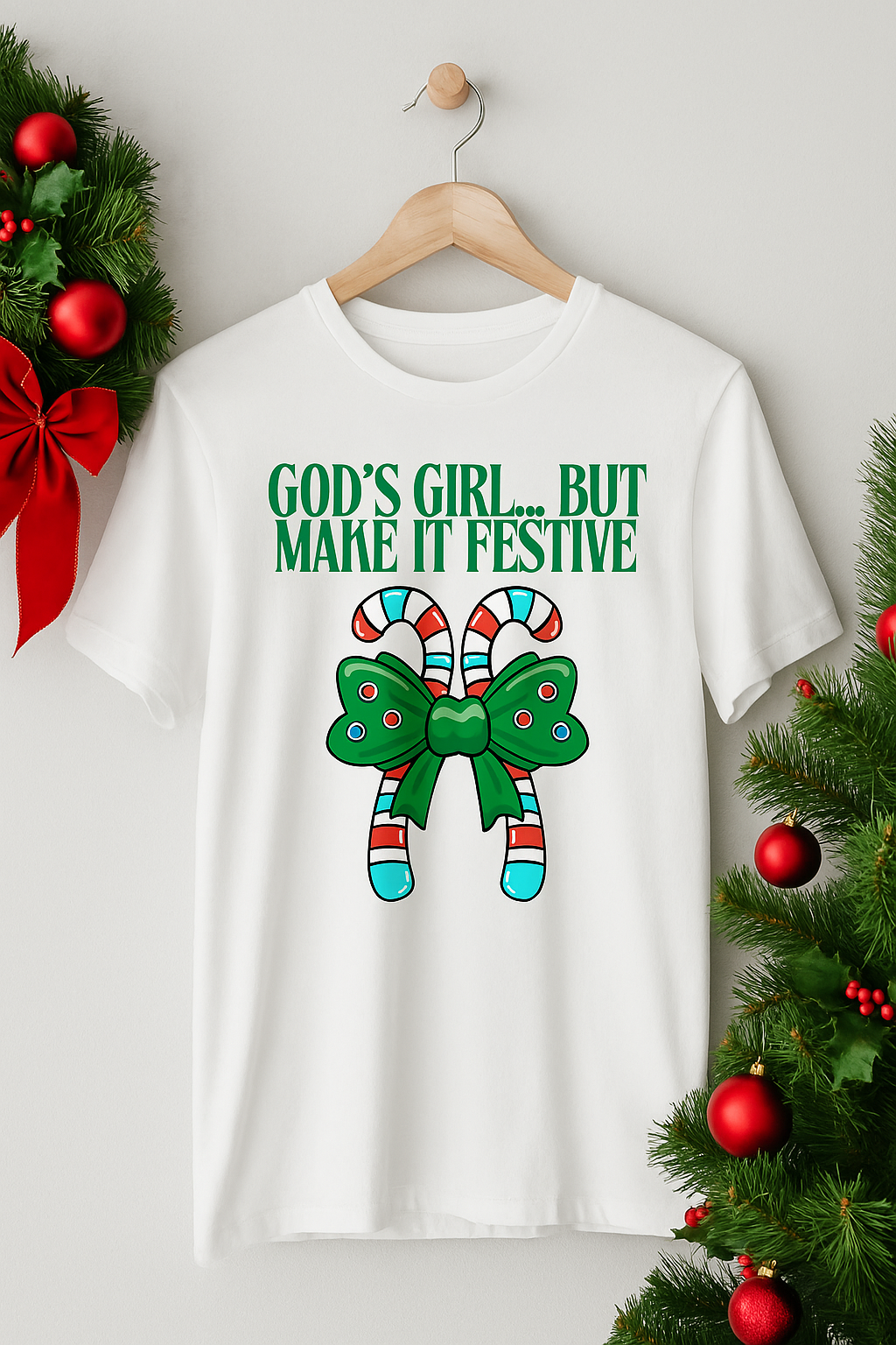 God’s Girl Christmas T-Shirt | Festive Christian Tee for Women (S–XXL)