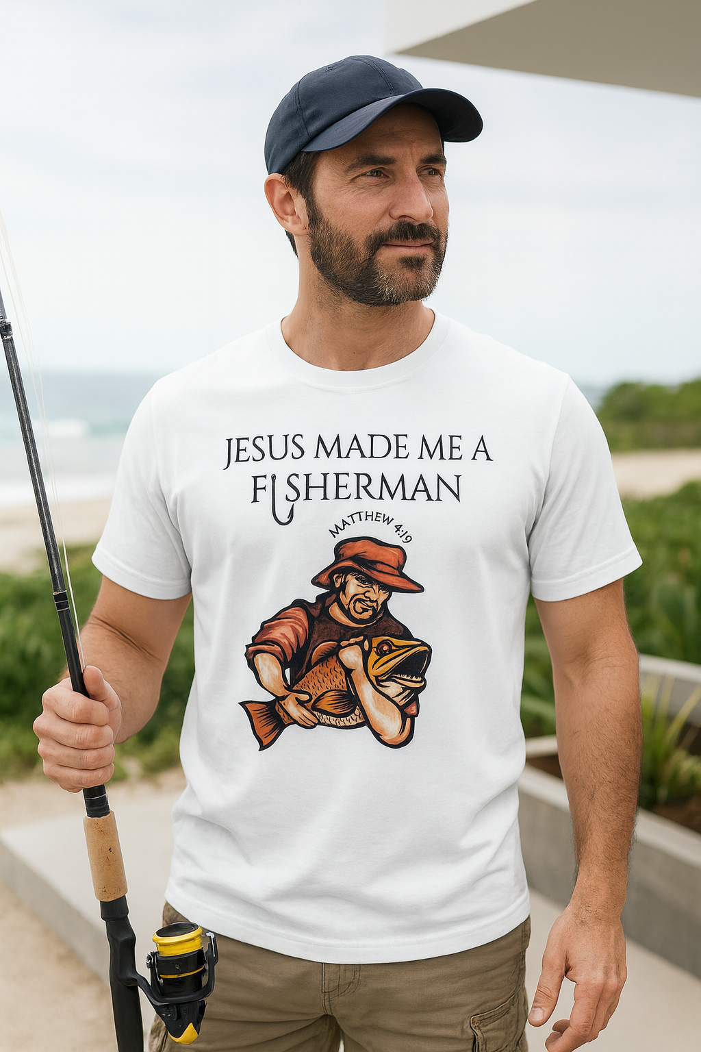Jesus Made Me a Fisherman Men’s Christian T-Shirt – Faith Tee SA