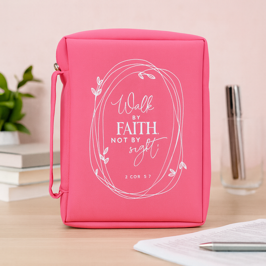 Walk by Faith Bible Cover – Durable Pink Polyester Bible Bag with Handle | 2 Corinthians 5:7 South Africa