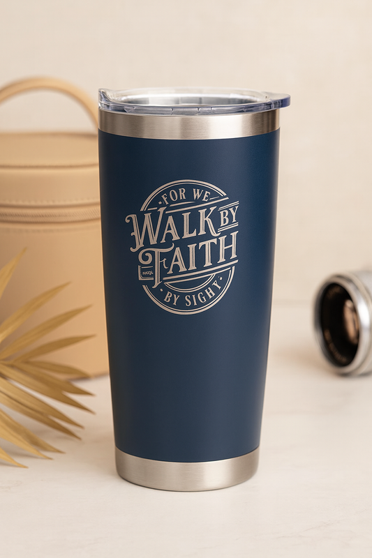 Walk By Faith Stainless Steel Travel Mug – 532ml Insulated Tumbler with Scripture | Christian Gift South Africa