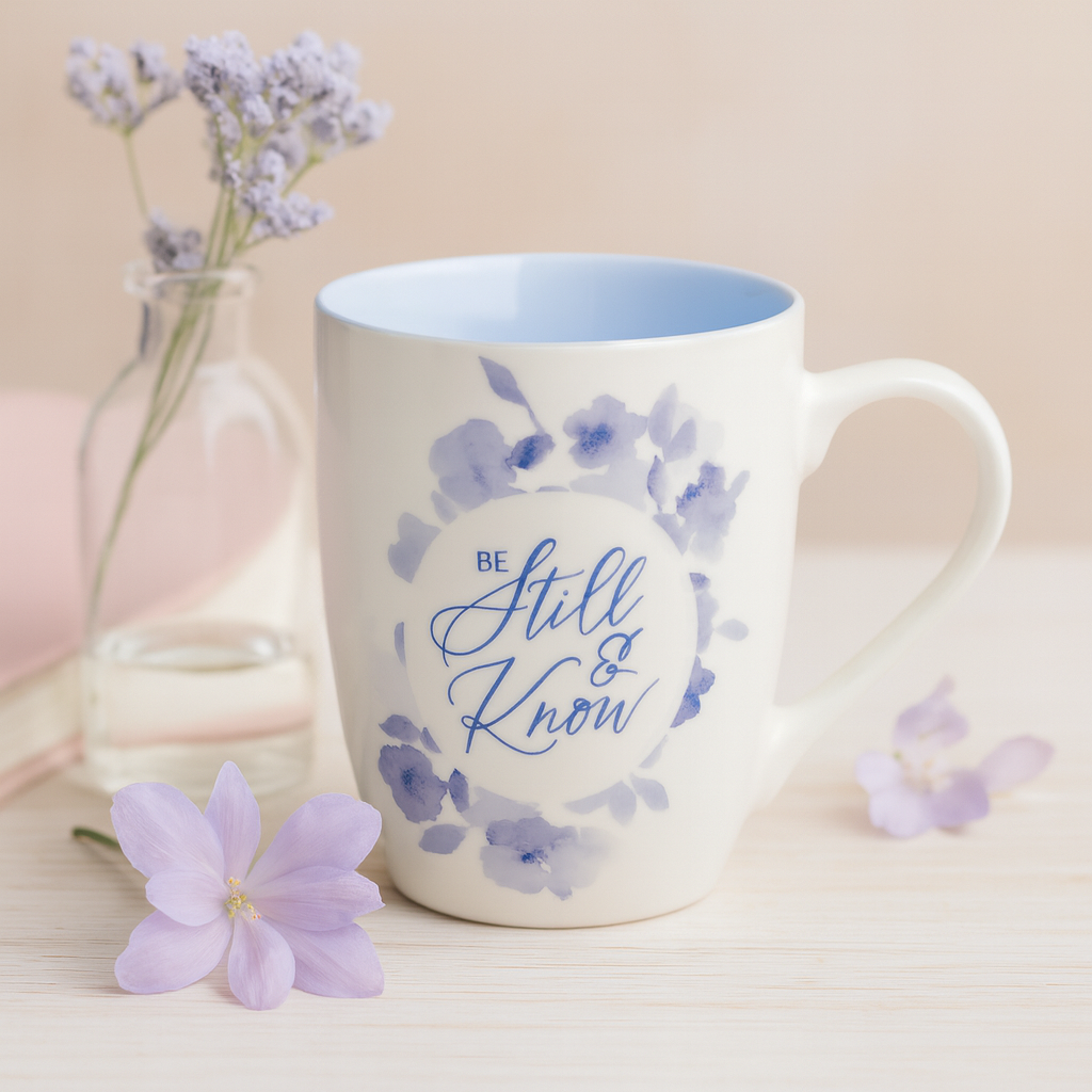 Be Still and Know Blue Ceramic Mug – 355ml Coffee Cup with Scripture | Psalm 46:10 Christian Gift South Africa