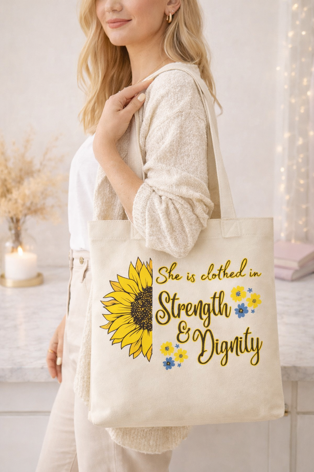 Bloom in Strength Bundle | Christian Tote, T-Shirt & Coloring Book Gift Set