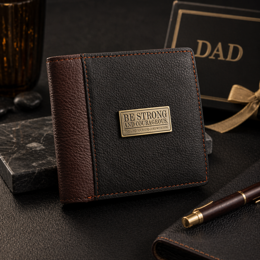 Leather Be strong & Courageous Wallet  Father’s Day Leather Wallet Gift Set | Be Strong & Courageous Christian Wallet for Men