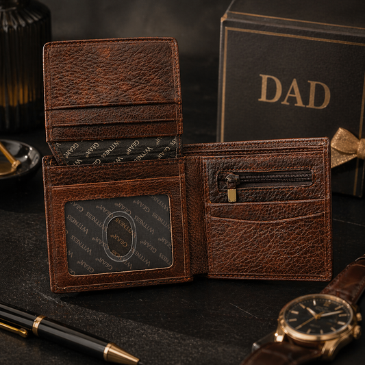 Leather Be strong & Courageous Wallet  Father’s Day Leather Wallet Gift Set | Be Strong & Courageous Christian Wallet for Men