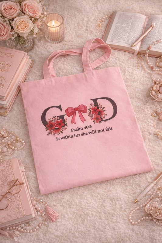 Christian Psalm 46:5 Floral Tote Bag | Faith-Inspired Bible Study Tote for Women
