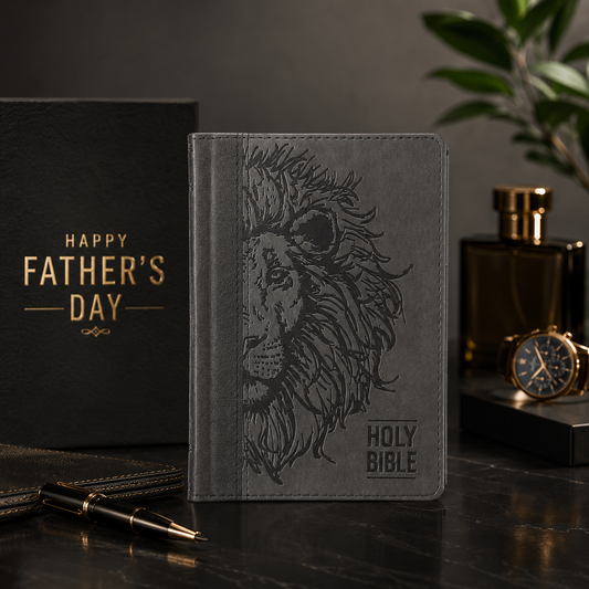 KJV Compact Bible for Men | Zipped Faux Leather Lion Design | Father’s Day Christian Gift