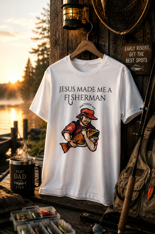 Father’s Day Christian Gift Bundle | Fisherman Faith T-Shirt & Insulated Travel Mug