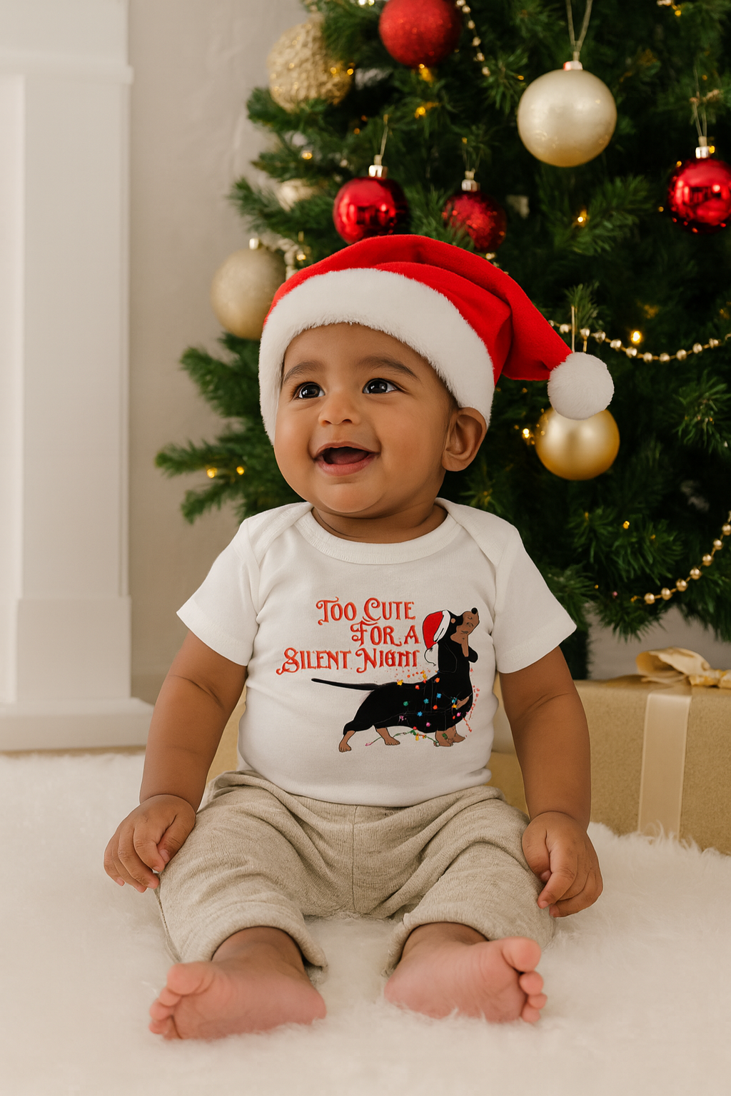 Too Cute for a Silent Night Baby Romper – Christmas Outfit SA