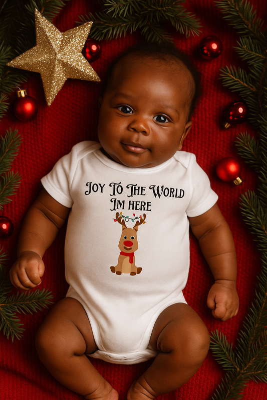 Christmas Baby Romper South Africa – “Joy to The World I’m Here” | Newborn to 24 Months | Sublimation Printed