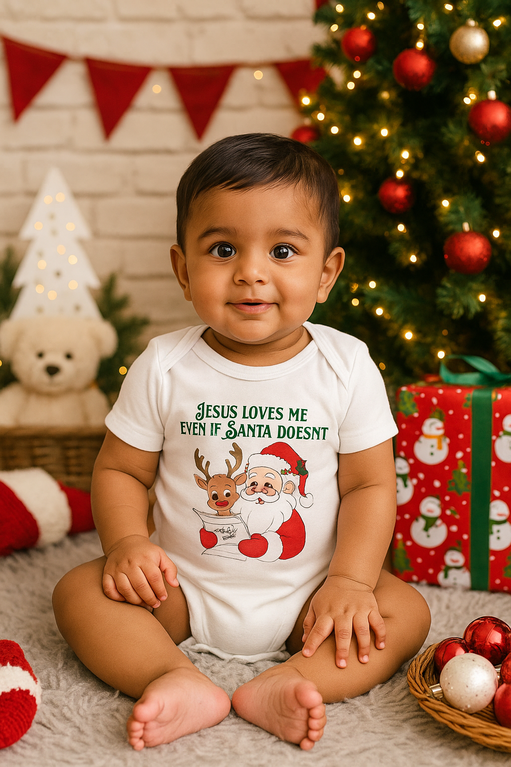 Christian Christmas Baby Onesie South Africa │ "Jesus Loves Me" Romper │ Newborn – 12-18 Months │ Soft Polyester-Spandex Bodysuit
