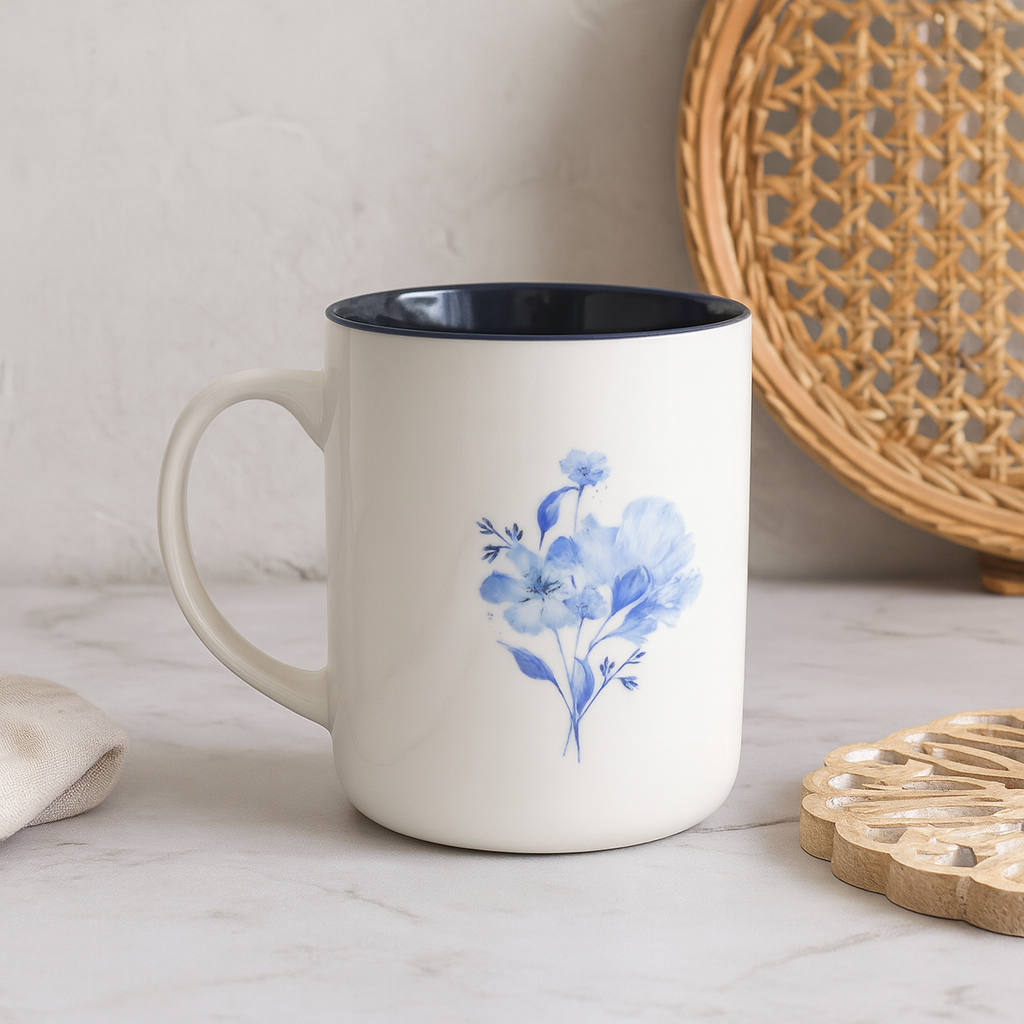 Love Floral Ceramic Mug with Gold Foil & Navy Interior – 414ml Christian Mug | John 3:16 Gift South Africa