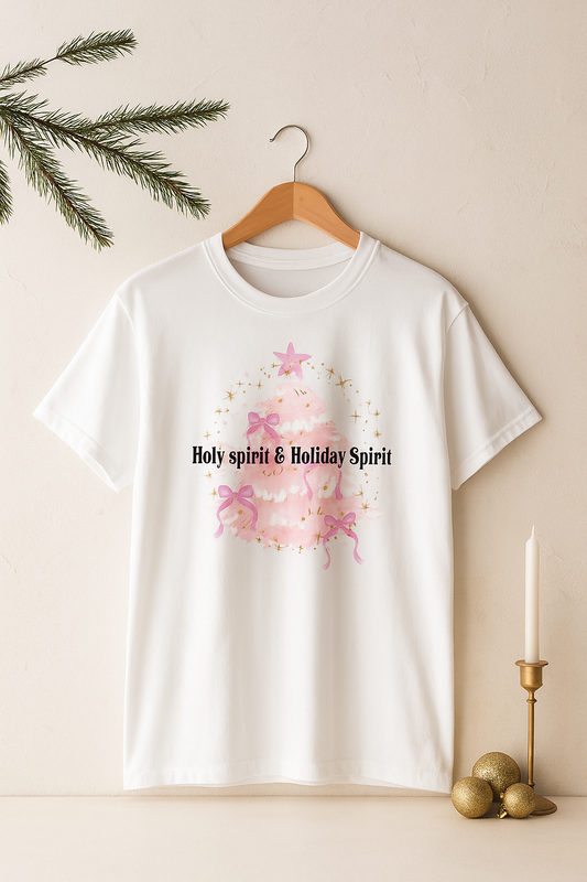 Holy Spirit & Holiday Spirit Pink Christmas Tree T-Shirt – Polyester Spandex Blend (S-XXL)