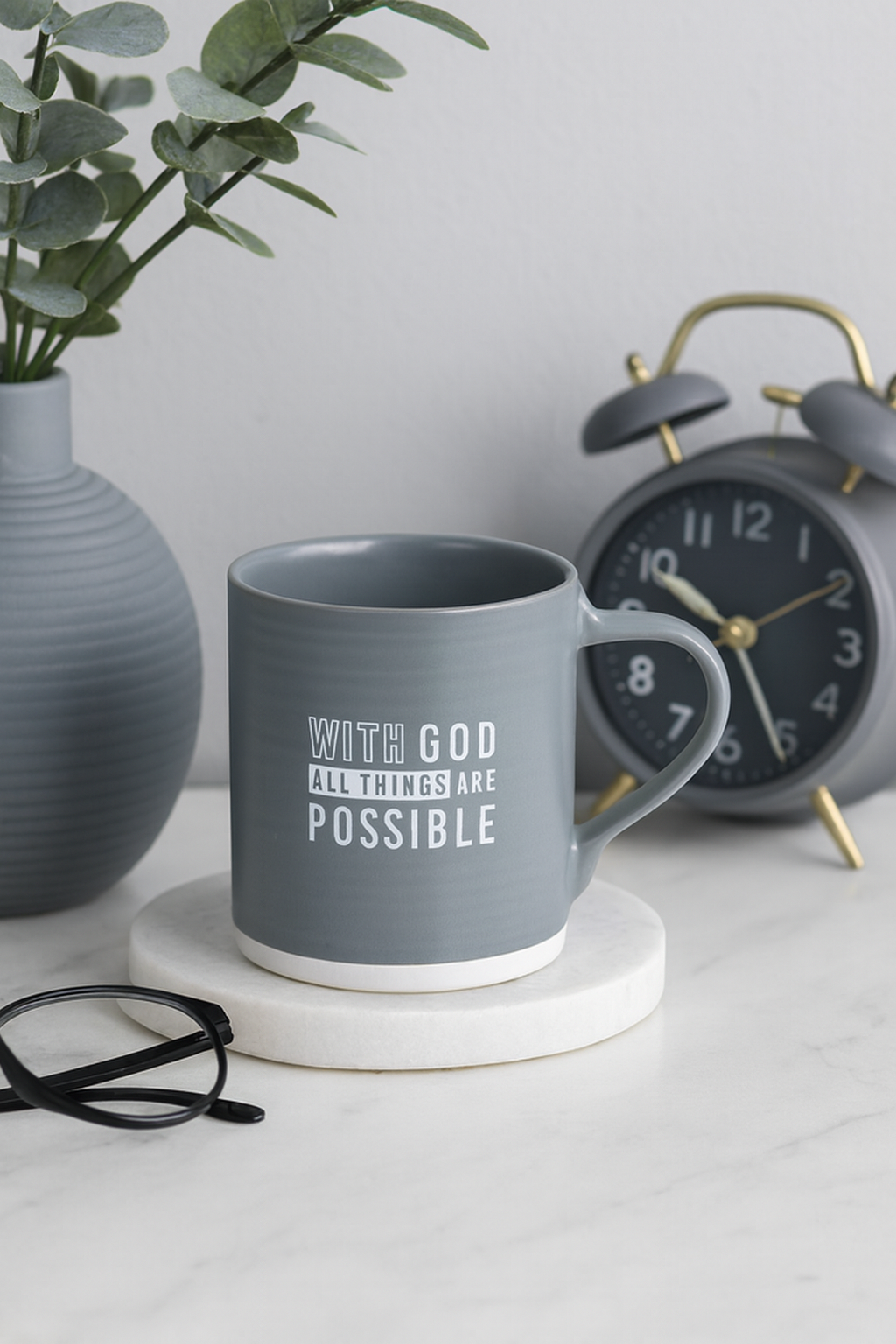 With God All Things Are Possible Grey Ceramic Mug – 503ml Coffee Cup | Matthew 19:26 Christian Gift South Africa