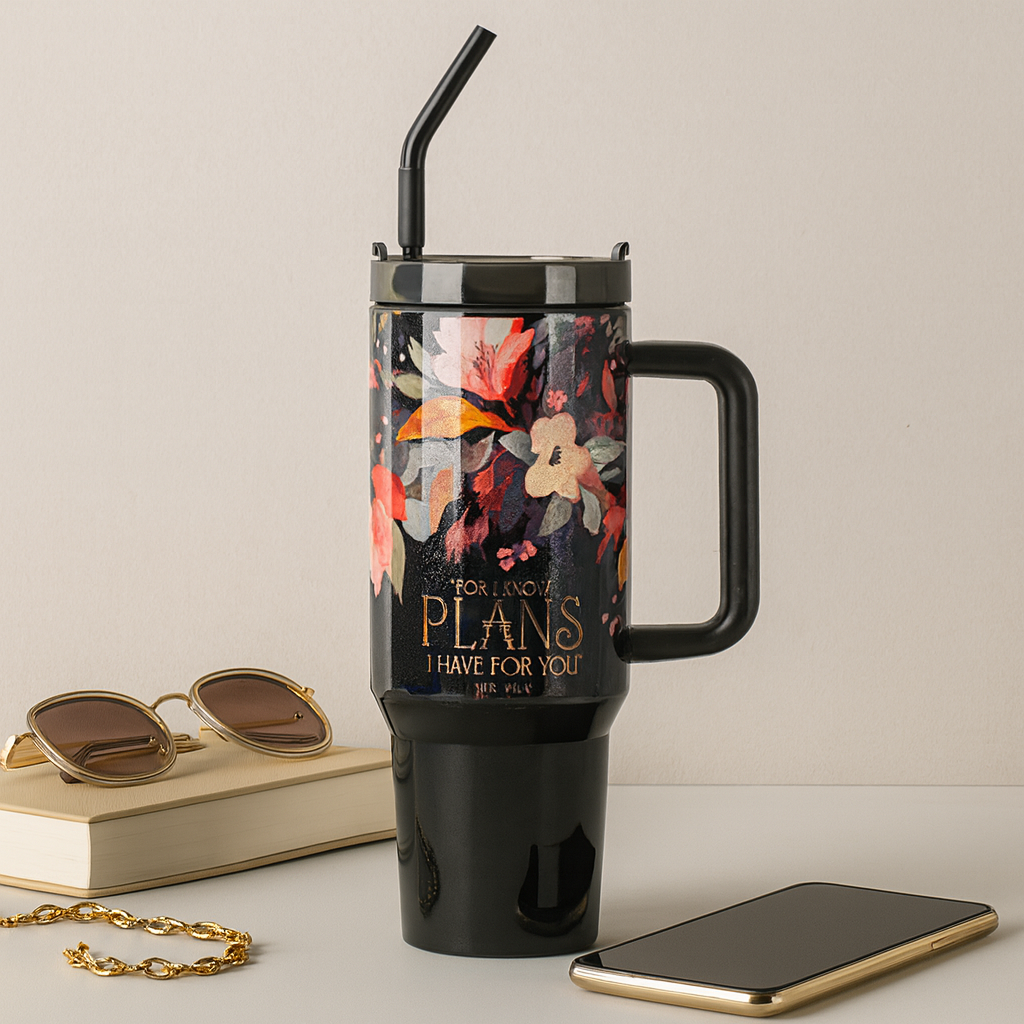 For I Know the Plans Stainless Steel Travel Mug – 1183ml Double-Wall Insulated Mug with Handle & Straw | Christian Gift South Africa