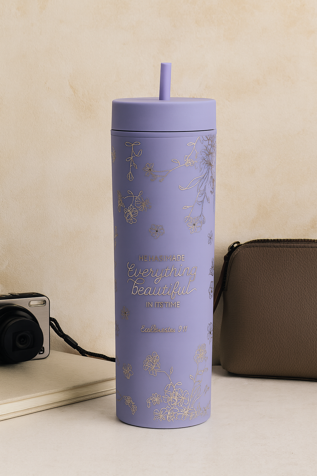 He Has Made Everything Beautiful Lavender Travel Tumbler with Straw – 473ml Christian Cup | Faith Gift South Africa