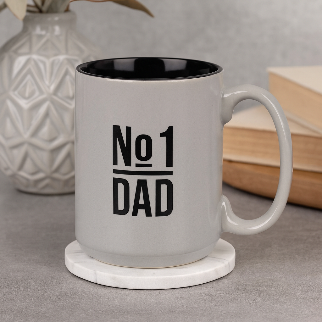 Strong and Courageous No. 1 Dad Grey Ceramic Mug – 414ml Coffee Cup | Joshua 1:9 Christian Gift South Africa
