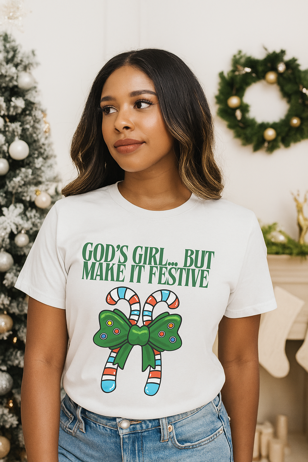 God’s Girl Christmas T-Shirt | Festive Christian Tee for Women (S–XXL)